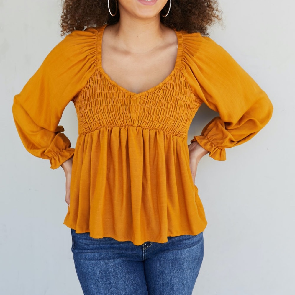 GeeGee Penthouse Full Size Smocked Blouse